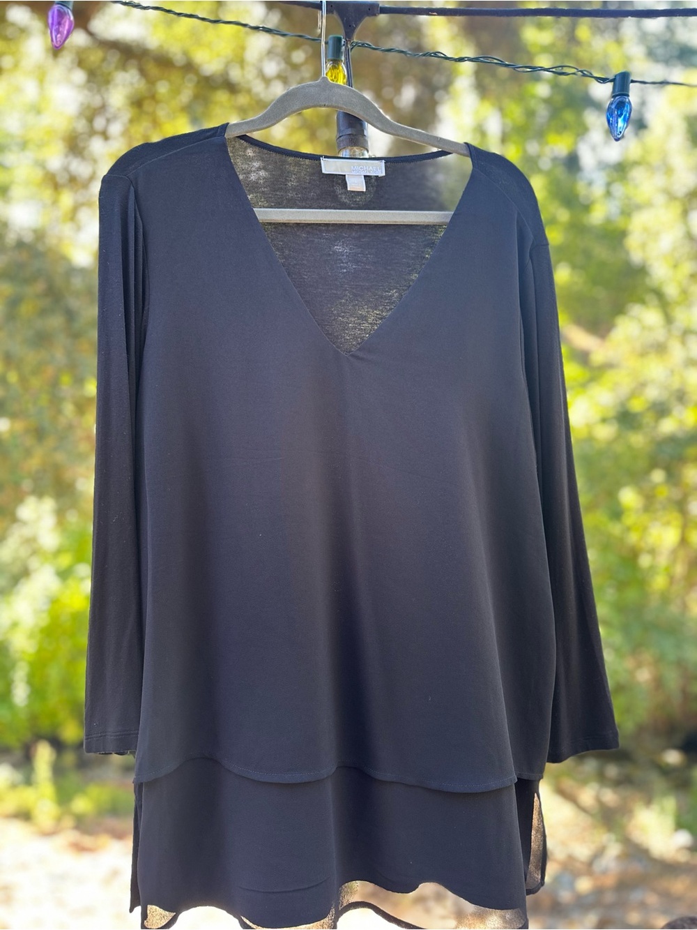 Michael Kors Black V-Neck Layered Tunic Top